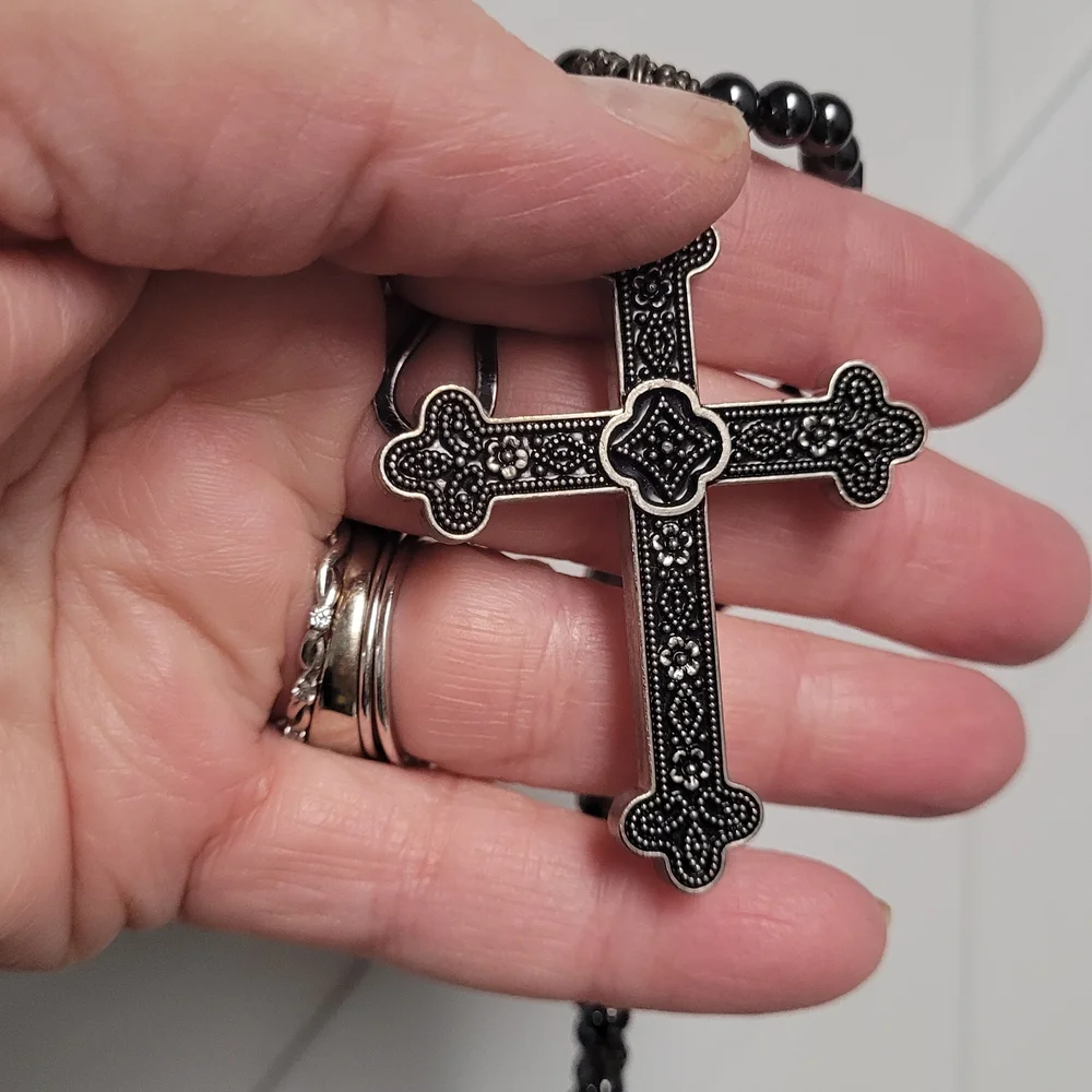 Stylish Black and Silver Cross Pendant Necklace